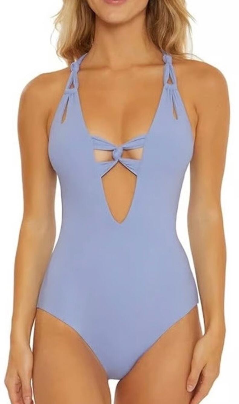 Becca Coastline Blue Helena Plunge One Piece Swim Suit S NWT